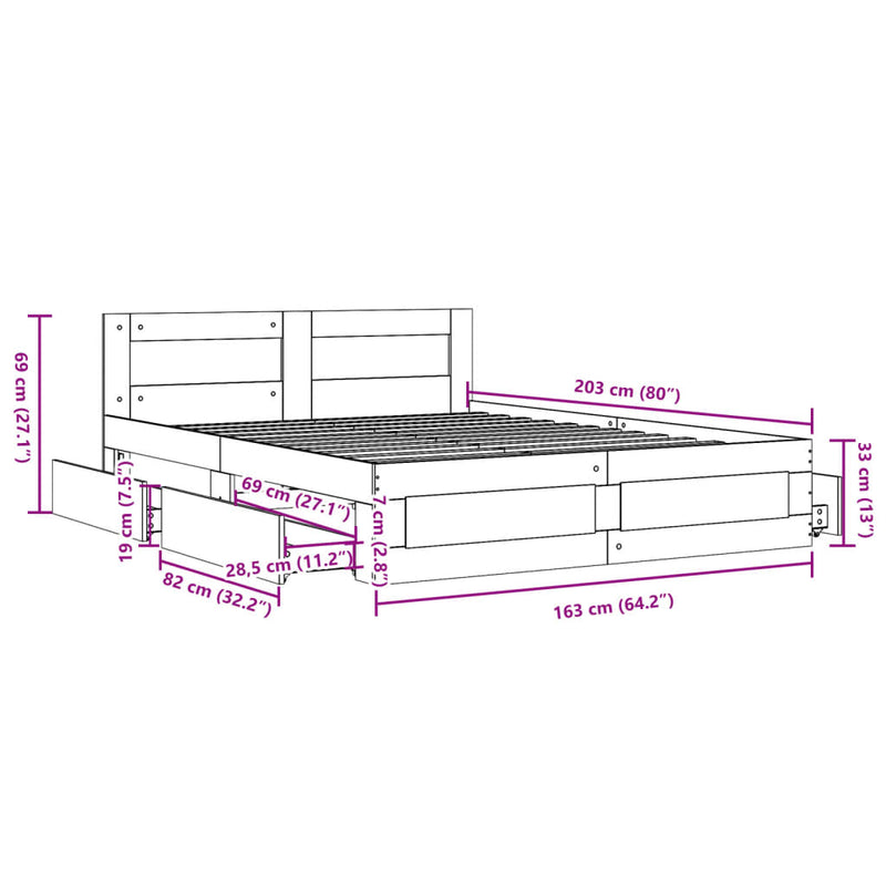 vidaXL fehér ágykeret fejtámlával matrac nélkül 160x200 cm