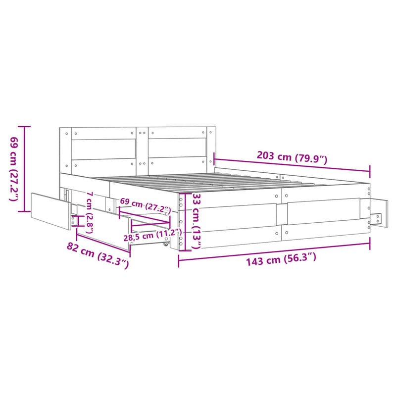 vidaXL barna tölgy színű szerelt fa ágykeret fejtámlával 140x200 cm