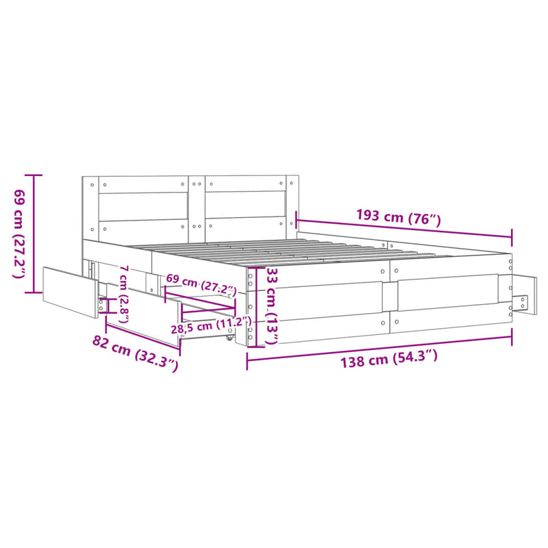 vidaXL fekete szerelt fa ágykeret fejtámlával 135 x 190 cm