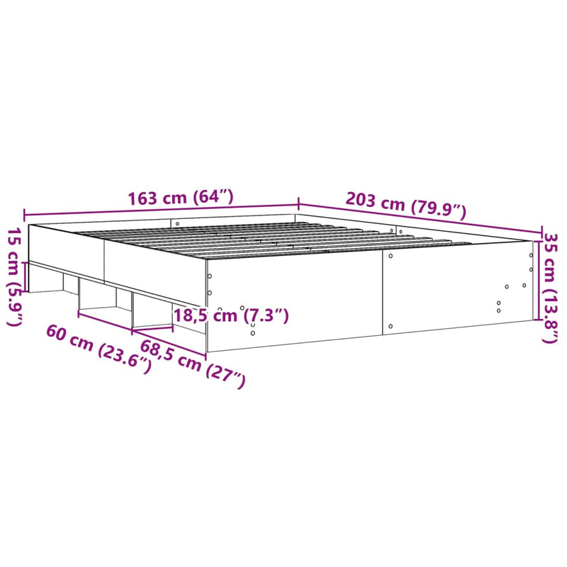 vidaXL sonoma tölgy színű szerelt fa ágykeret matrac nélkül 160x200 cm