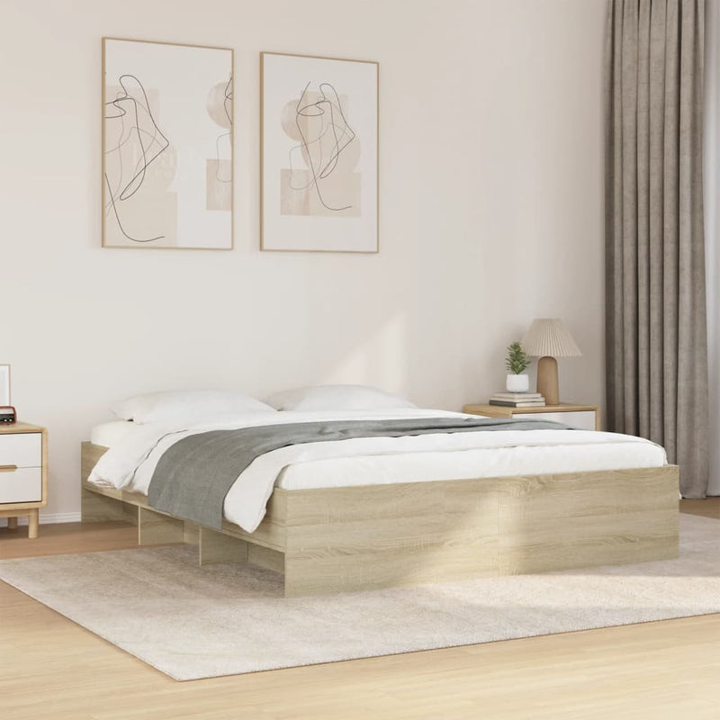vidaXL sonoma tölgy színű szerelt fa ágykeret matrac nélkül 160x200 cm