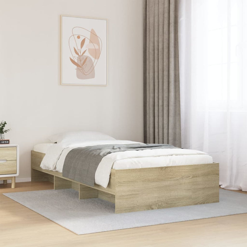 vidaXL sonoma tölgy színű szerelt fa ágykeret matrac nélkül 100x200 cm