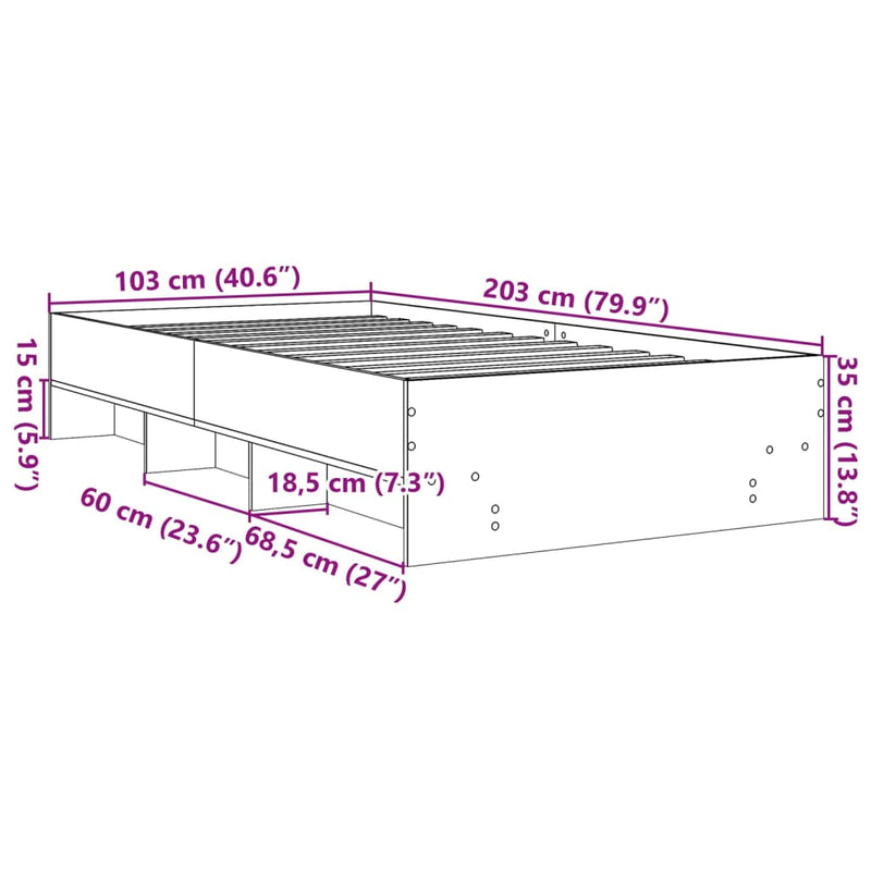 vidaXL barna tölgy színű szerelt fa ágykeret matrac nélkül 100x200 cm