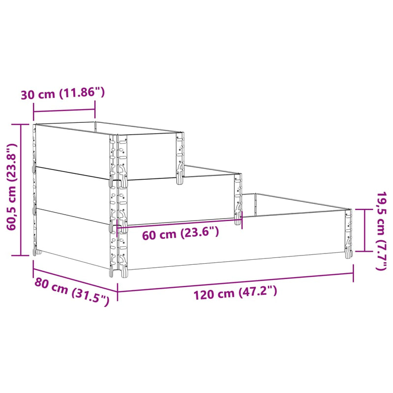 vidaXL 3 szintes tömör fenyőfa magaságyás 120 x 80 cm