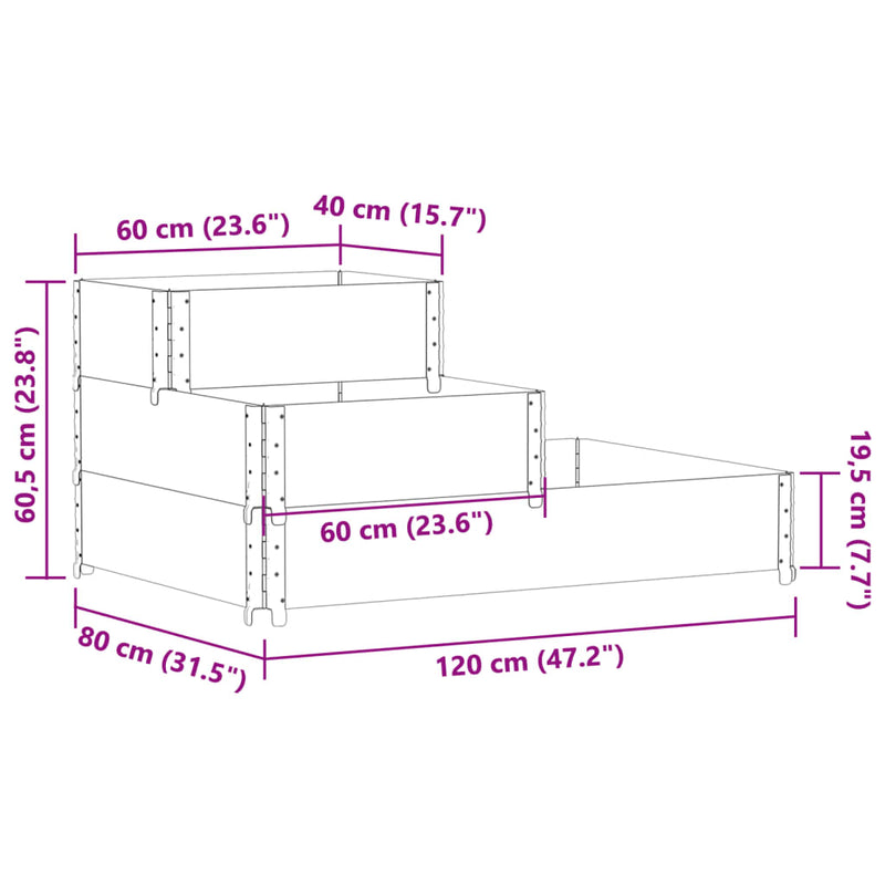 vidaXL 3 szintes tömör fenyőfa magaságyás 120 x 80 cm