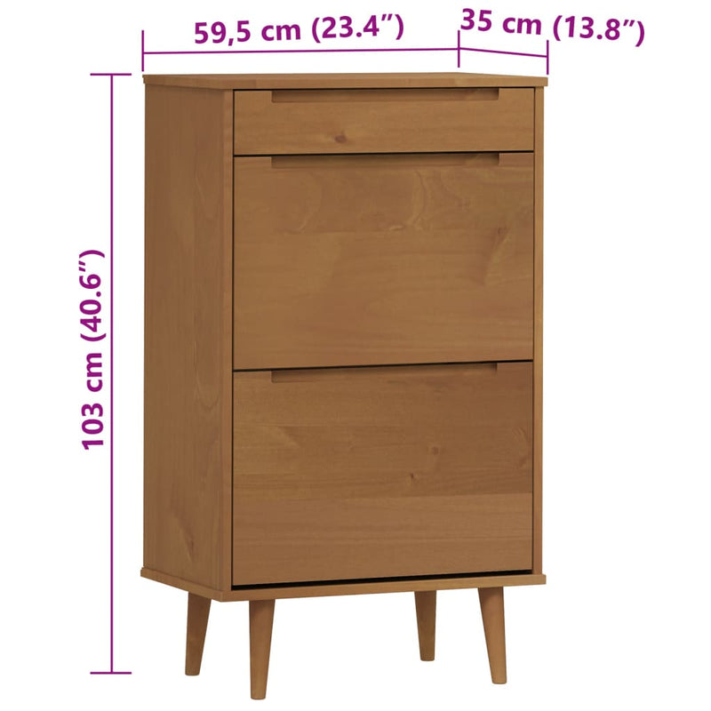 vidaXL MOLDE barna tömör fenyőfa cipőszekrény 59,5 x 35 x 103 cm