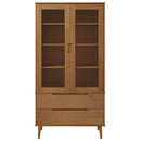 vidaXL MOLDE barna tömör fenyőfa vitrin szekrény 90 x 35 x 175 cm