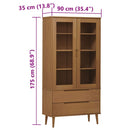 vidaXL MOLDE barna tömör fenyőfa vitrin szekrény 90 x 35 x 175 cm