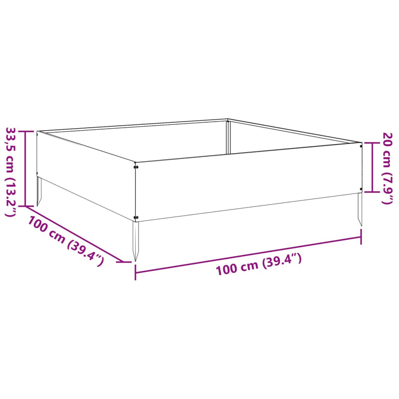 vidaXL fekete acél kerti magaságyás 100 x 100 x 33,5 cm