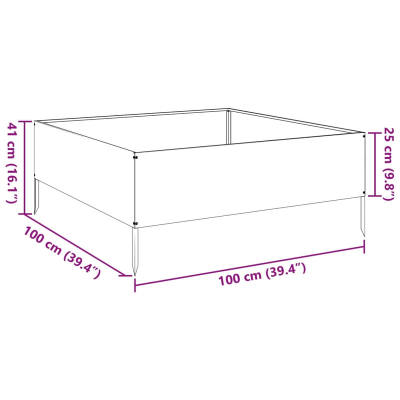 vidaXL fekete acél kerti magaságyás 100 x 100 x 25 cm