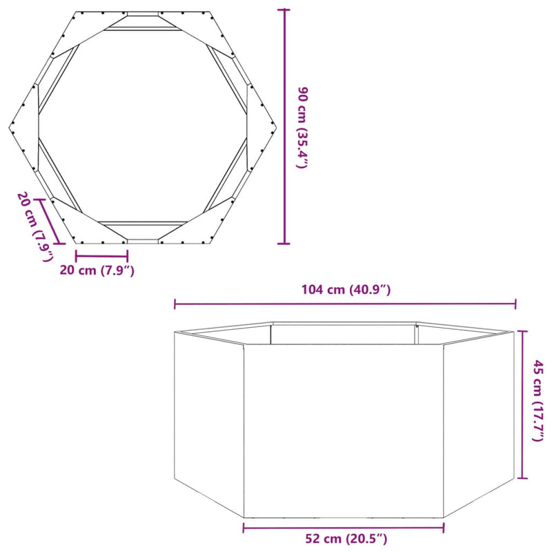 vidaXL antracitszürke hatszögű acél kerti növénytartó 104 x 90 x 45 cm