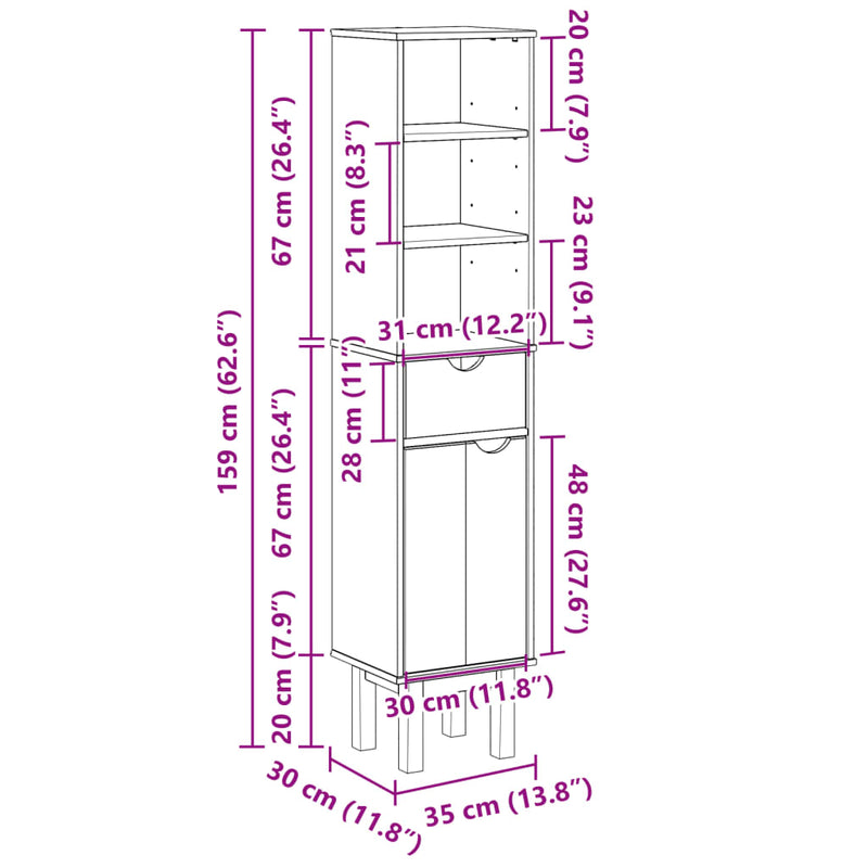 vidaXL OTTA tömör fenyőfa fürdőszobaszekrény 35 x 30 x 159 cm