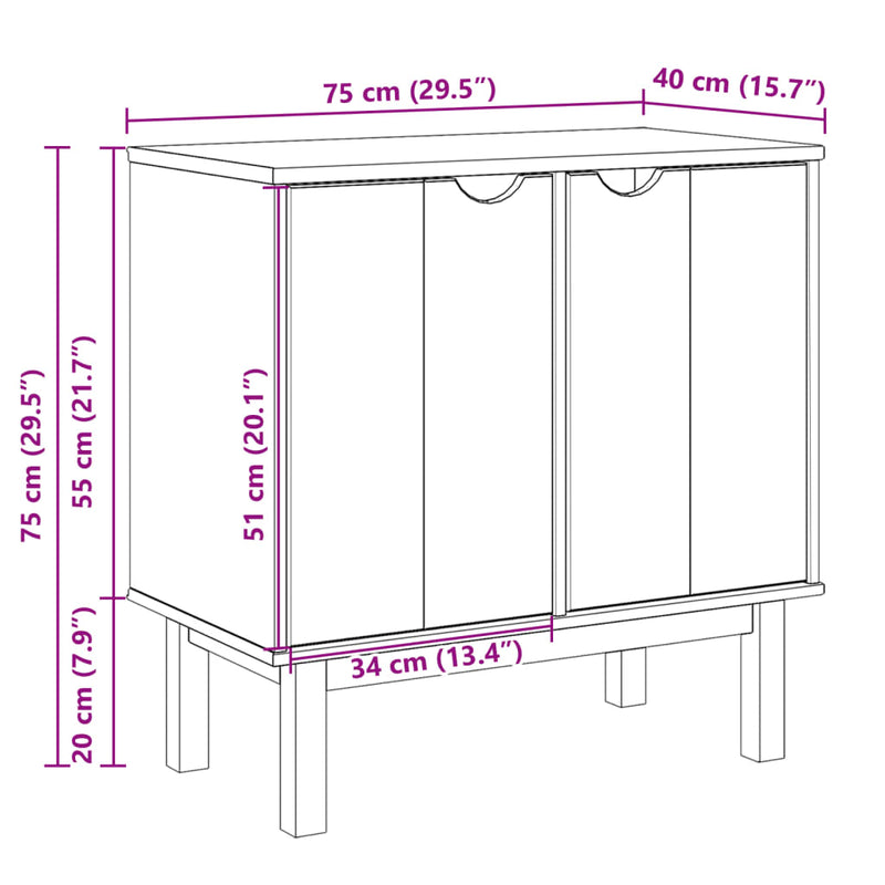 vidaXL OTTA tömör fenyőfa előszobaszekrény 75 x 40 x 75 cm