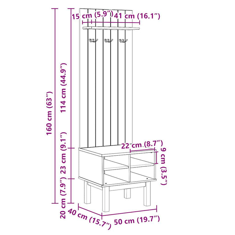 vidaXL OTTA tömör fenyőfa előszobabútor 50 x 40 x 160 cm