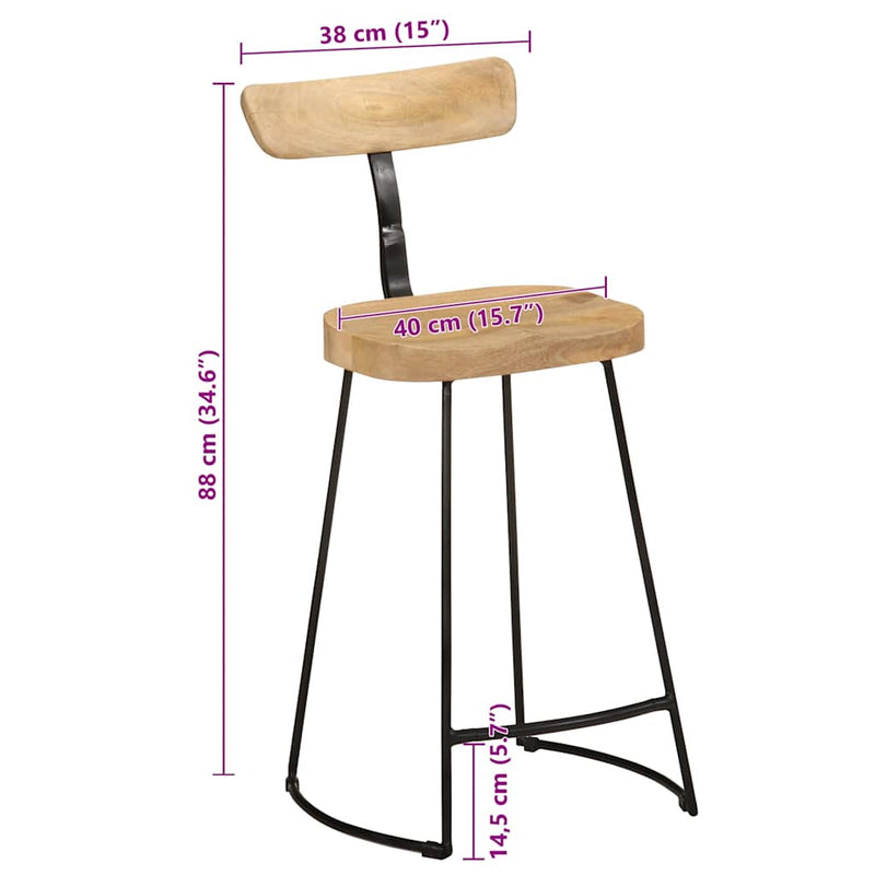 vidaXL Bárszékek 2 db 49x43x88 cm tömör fa Mango
