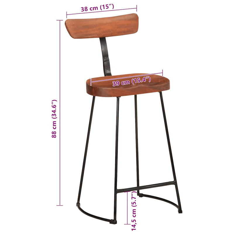 vidaXL Bárszékek 2 db 49x43x88 cm tömör fa Mango