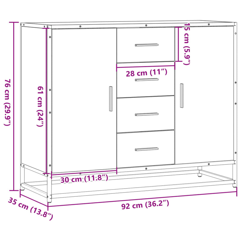 vidaXL szürke sonoma színű szerelt fa tálalószekrény 92 x 35 x 76 cm