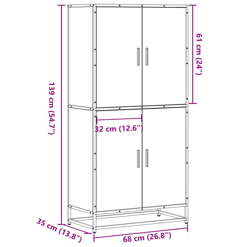 vidaXL sonoma tölgy színű szerelt fa magasszekrény 68 x 35 x 139 cm