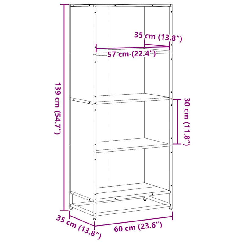 vidaXL fekete szerelt fa könyvszekrény 60 x 35 x 139 cm