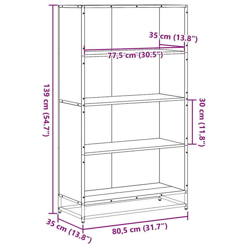 vidaXL sonoma tölgy színű szerelt fa könyvespolc 80,5 x 35 x 139 cm
