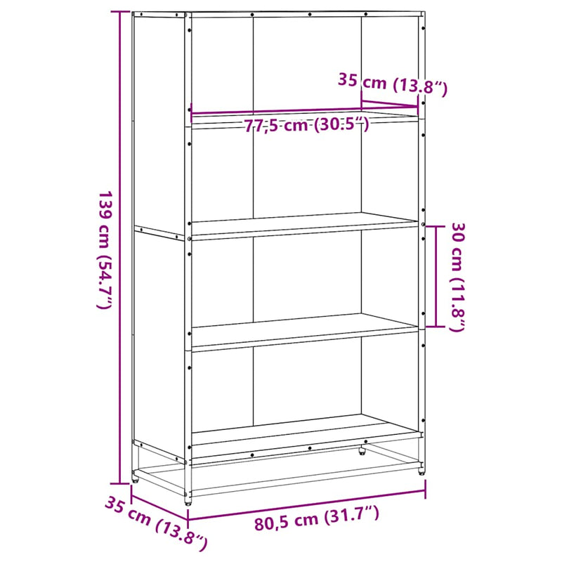 vidaXL szürke sonoma színű szerelt fa könyvespolc 80,5 x 35 x 139 cm