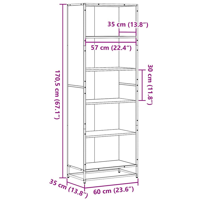 vidaXL sonoma tölgy színű szerelt fa könyvszekrény 60 x 35 x 170,5 cm