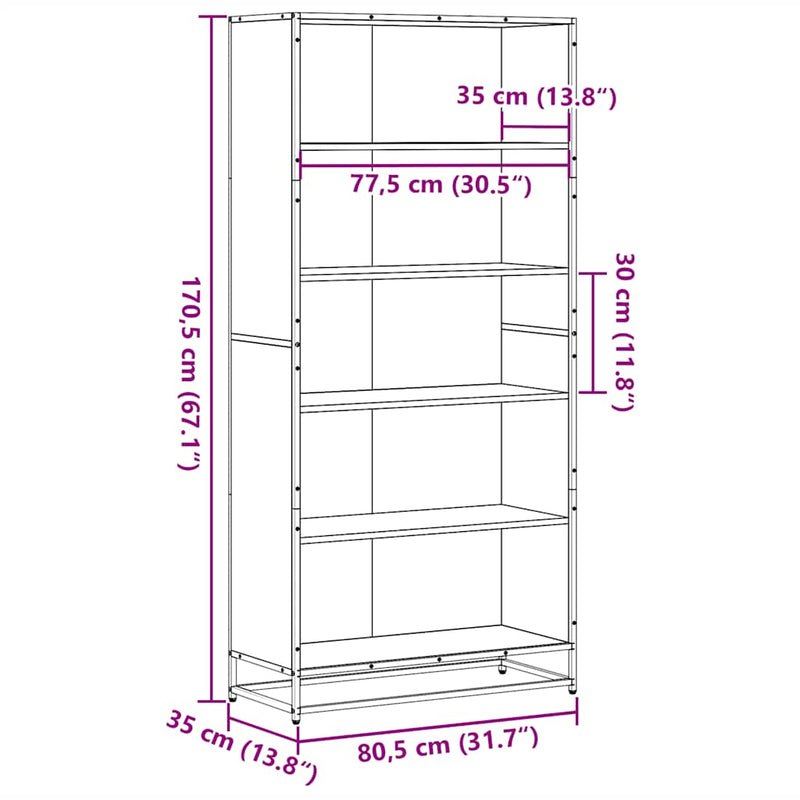 vidaXL sonoma tölgy színű szerelt fa könyvszekrény 80,5x35x170,5 cm