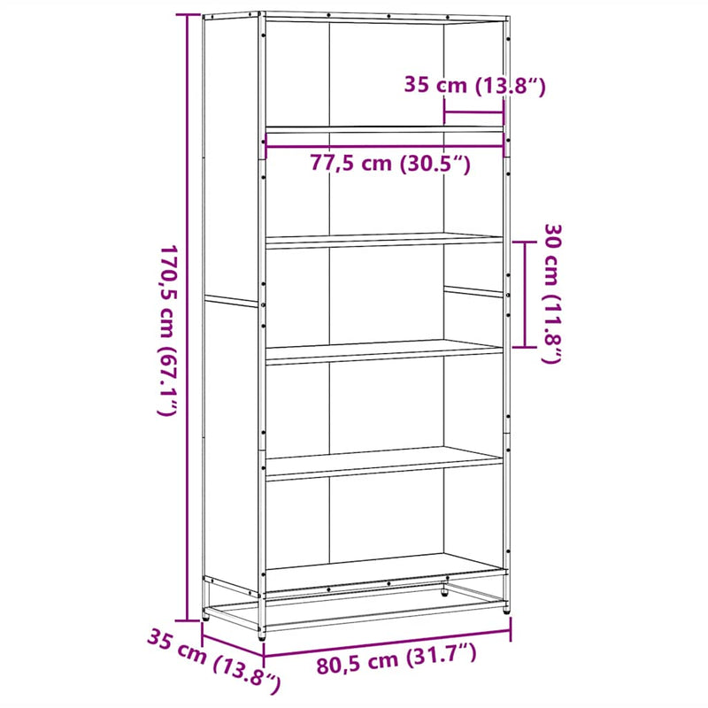 vidaXL füstölt tölgy színű szerelt fa könyvespolc 80,5 x 35 x 170,5 cm