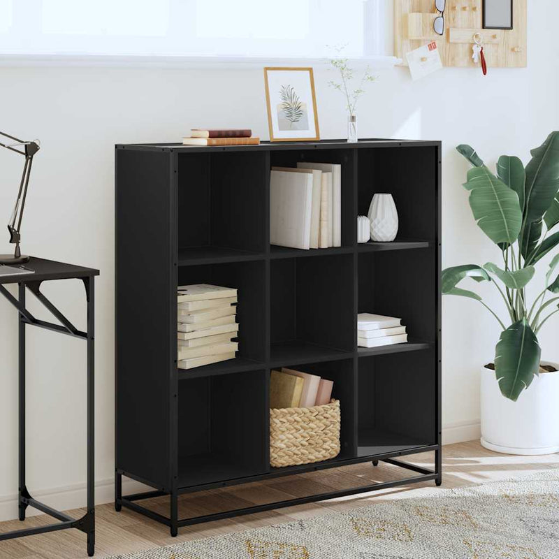 vidaXL fekete szerelt fa és fém könyvszekrény 97,5 x 33 x 107,5 cm