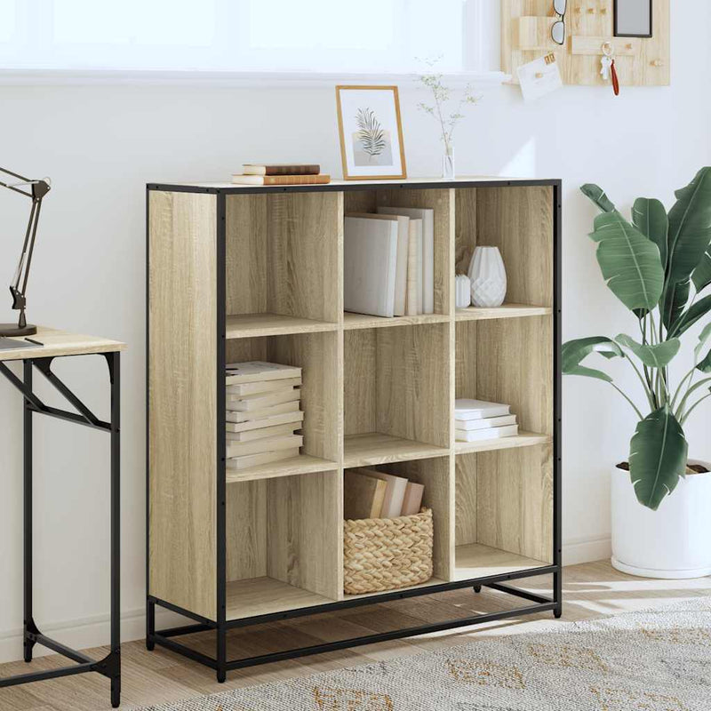 vidaXL sonoma tölgy szerelt fa és fém könyvszekrény 97,5x33x107,5 cm
