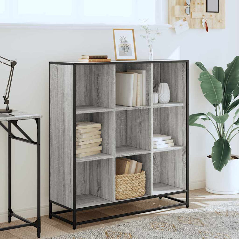 vidaXL szürke sonoma szerelt fa és fém könyvszekrény 97,5x33x107,5 cm
