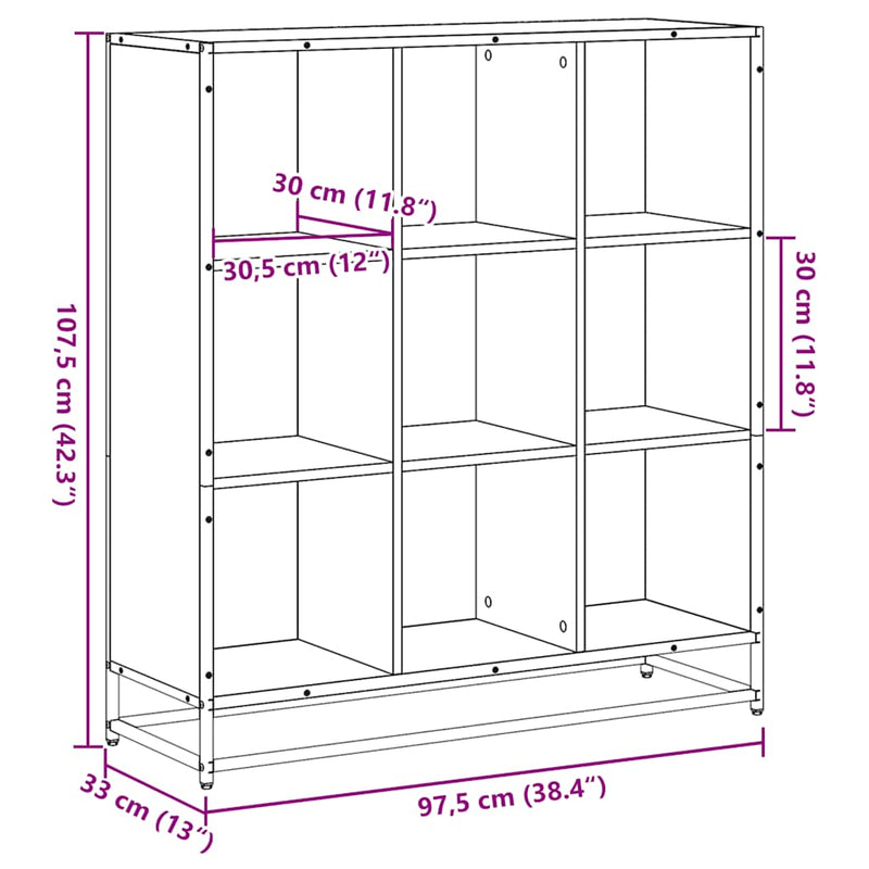 vidaXL szürke sonoma szerelt fa és fém könyvszekrény 97,5x33x107,5 cm