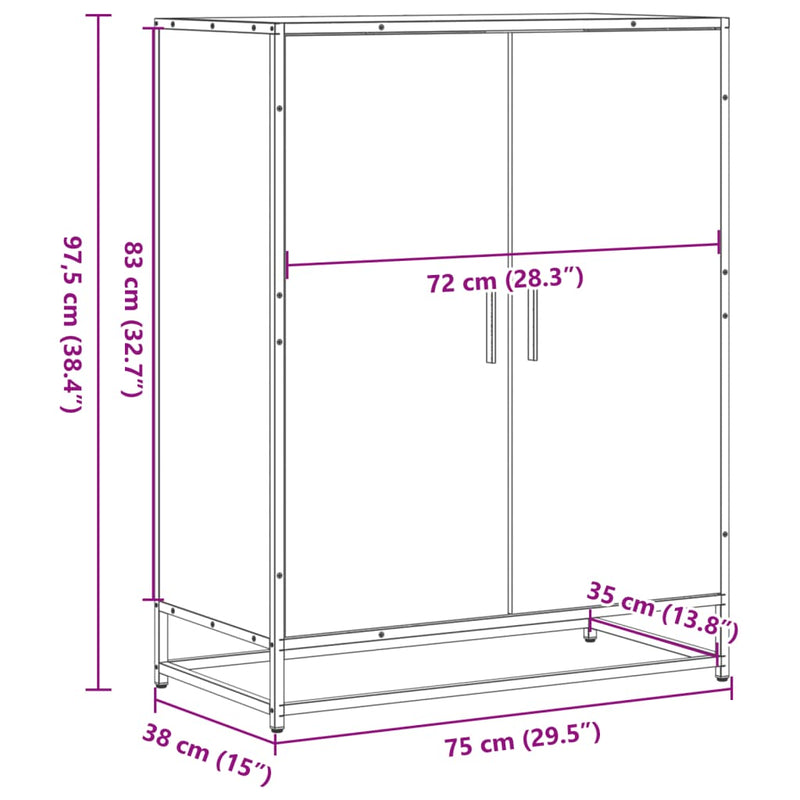 vidaXL fekete szerelt fa és fém cipőszekrény 75 x 38 x 97,5 cm