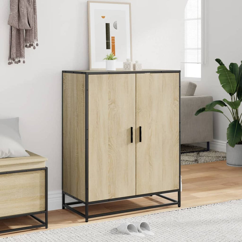 vidaXL sonoma tölgy színű szerelt fa és fém cipőszekrény 75x38x97,5 cm
