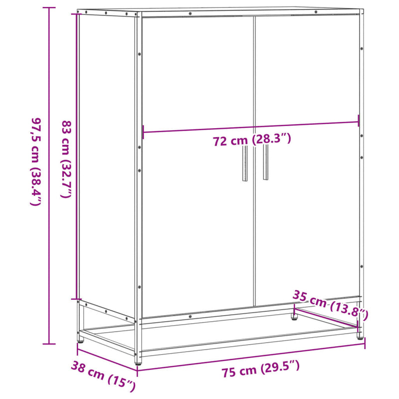 vidaXL sonoma tölgy színű szerelt fa és fém cipőszekrény 75x38x97,5 cm