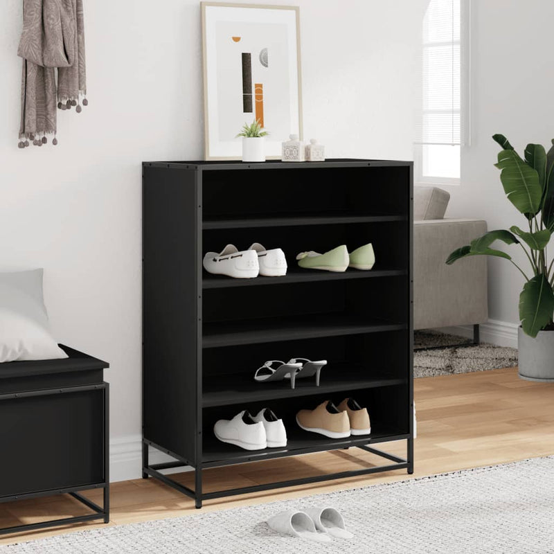 vidaXL fekete szerelt fa és fém cipőszekrény 75 x 38 x 97,5 cm