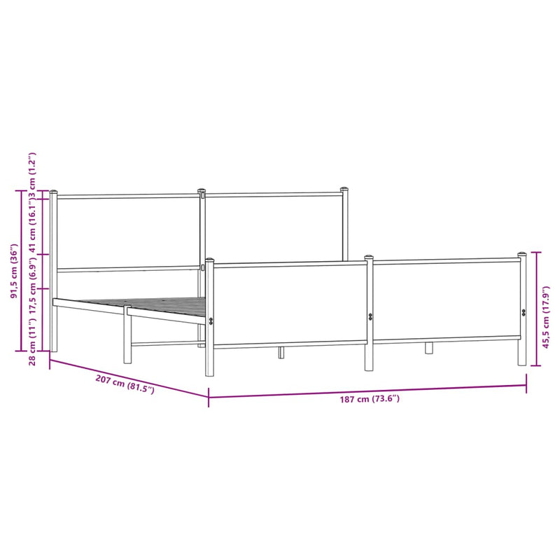 vidaXL füstös tölgy színű fém ágykeret matrac nélkül 180 x 200 cm