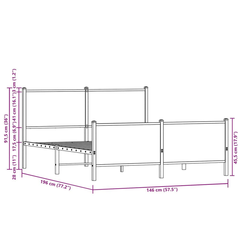 vidaXL sonoma tölgy színű fém ágykeret matrac nélkül 140 x 190 cm