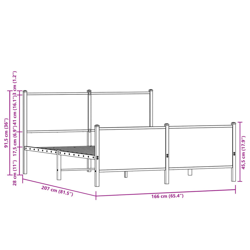 vidaXL barna tölgy színű fém ágykeret matrac nélkül 160 x 200 cm