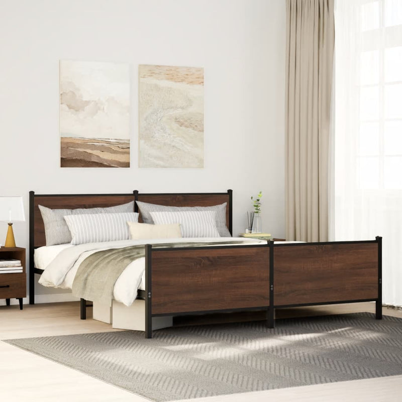vidaXL barna tölgy színű fém ágykeret matrac nélkül 180 x 200 cm