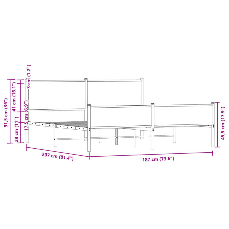 vidaXL füstös tölgy színű fém ágykeret matrac nélkül 180 x 200 cm