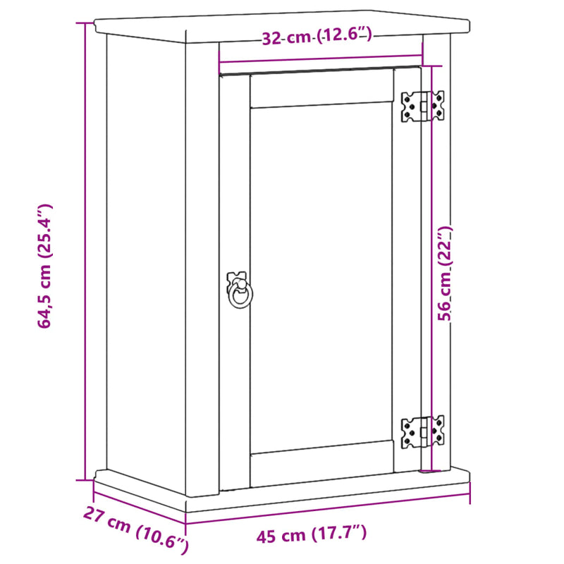 vidaXL Corona tömör fenyőfa fali fürdőszobaszekrény 45 x 27 x 64,5 cm