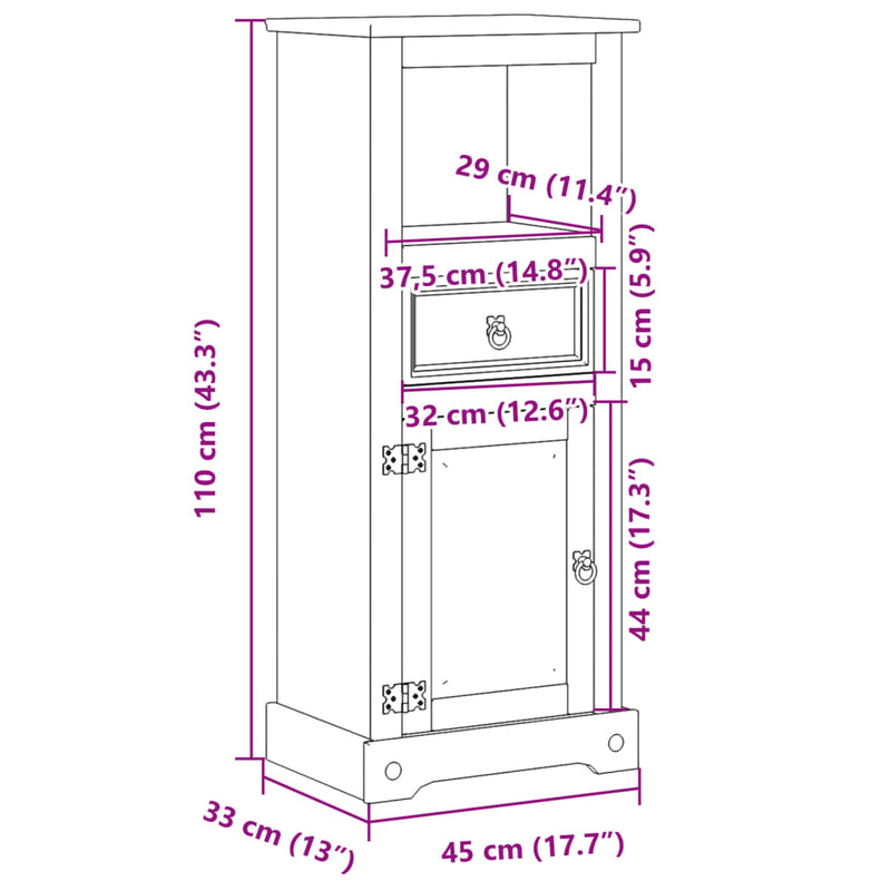 vidaXL Corona tömör fenyőfa fürdőszobaszekrény 45 x 33 x 110 cm