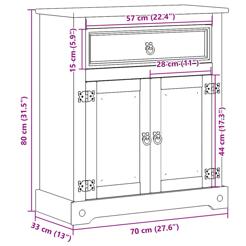 vidaXL Corona tömör fenyőfa fürdőszobaszekrény 70 x 33 x 80 cm