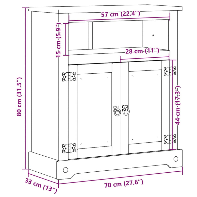 vidaXL Corona tömör fenyőfa fürdőszobaszekrény 70 x 33 x 80 cm