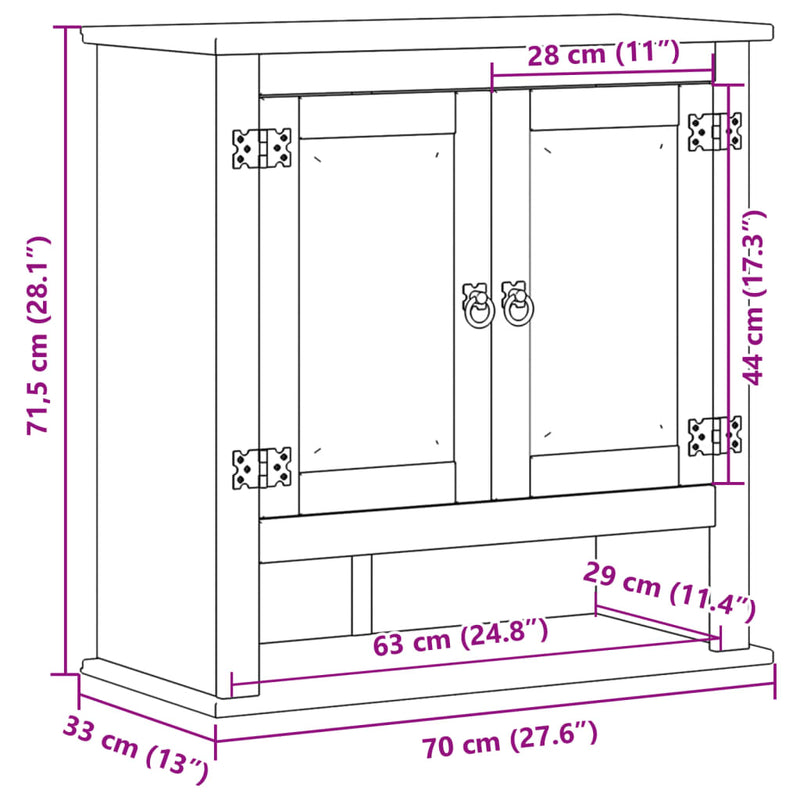 vidaXL Corona tömör fenyőfa fali fürdőszobaszekrény 70 x 33 x 70,4 cm