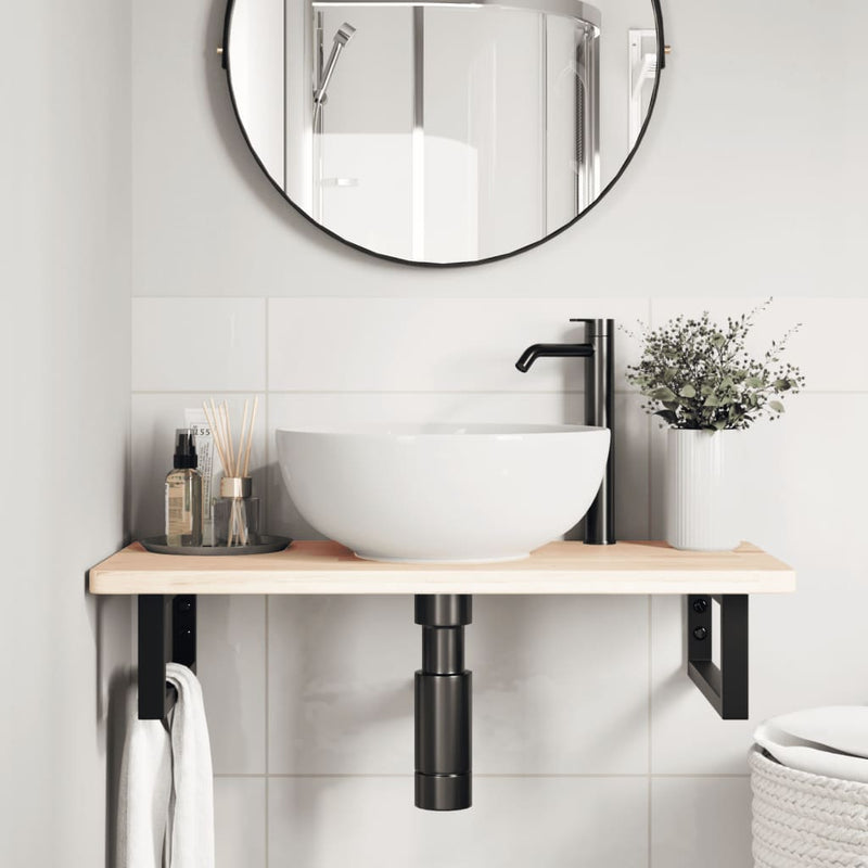 vidaXL acél és tömör tölgyfa falra szerelhető mosdópolc