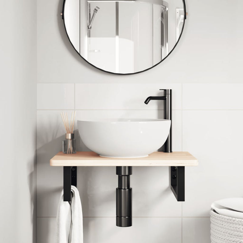 vidaXL acél és tömör tölgyfa falra szerelhető mosdópolc