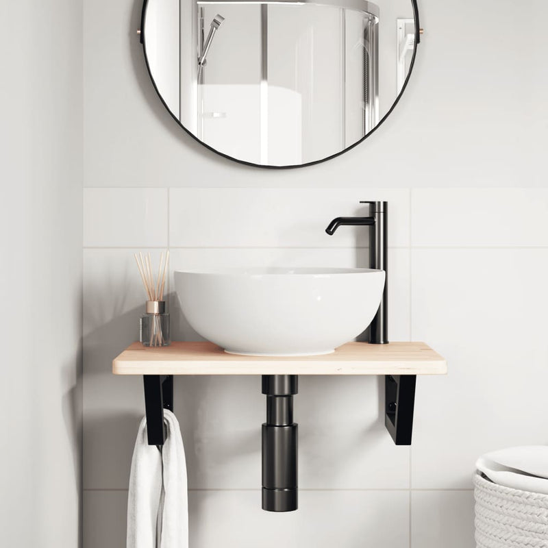 vidaXL acél és tömör tölgyfa falra szerelhető mosdópolc