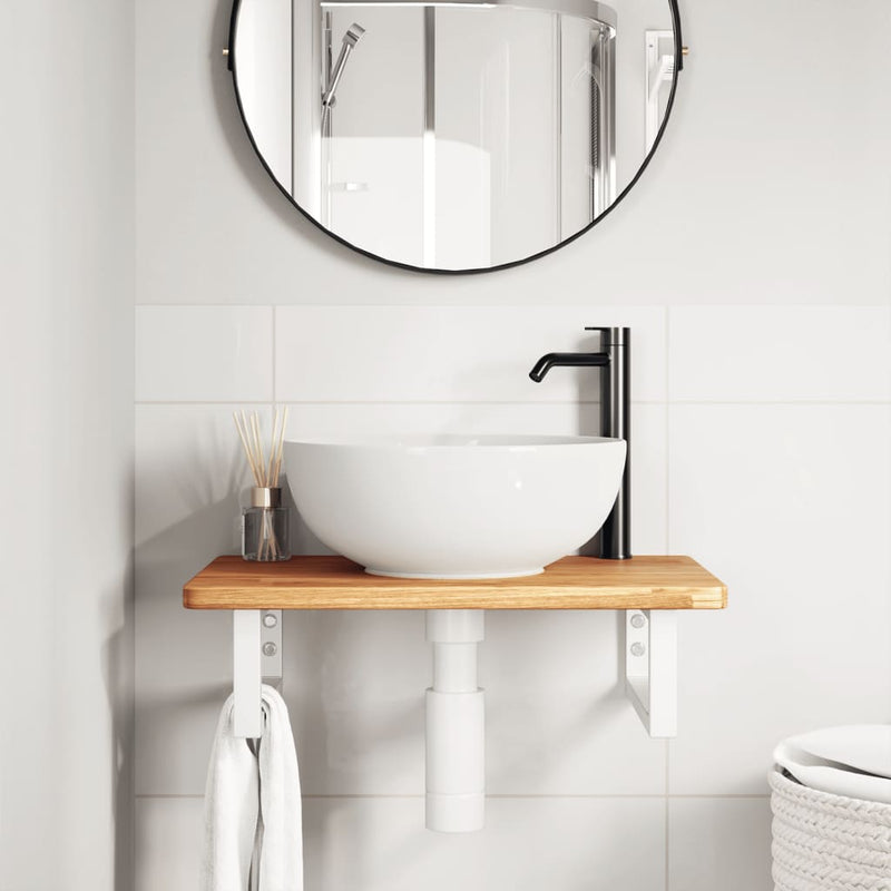 vidaXL acél és tömör tölgyfa falra szerelhető mosdópolc